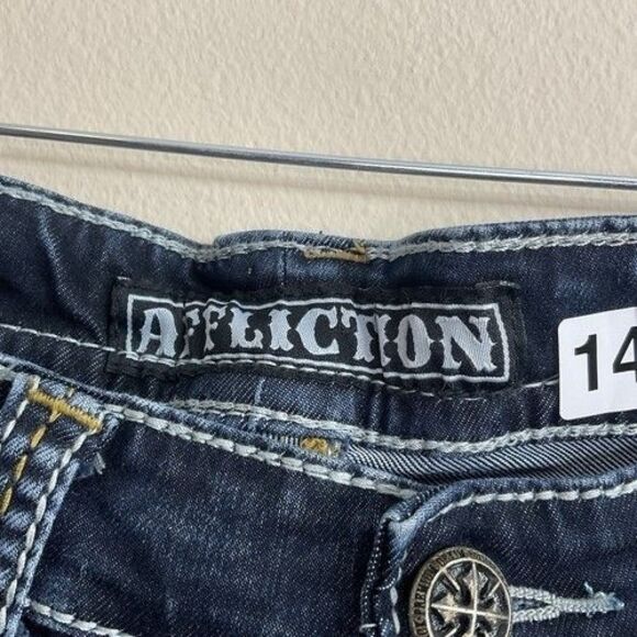Affliction Black Premium Ace Distressed AcidDark Wash Straight Jeans Men Size 34 - Picture 2 of 13